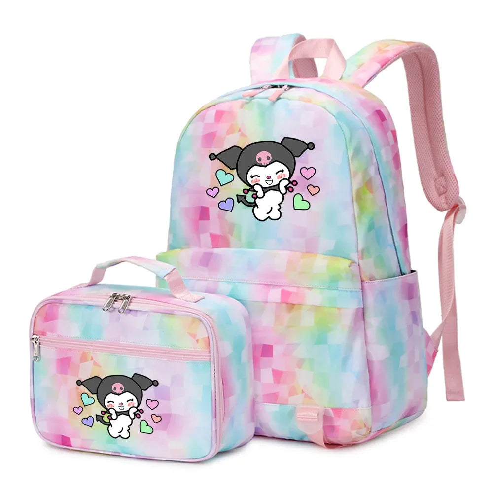 Kuromi My Melody Girls Boys Kids 2 pcs Backpack with Lunch Bag Rucksack Casual School Bags for Student Teenagers Sets