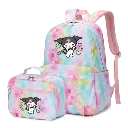 Kuromi My Melody Girls Boys Kids 2 pcs Backpack with Lunch Bag Rucksack Casual School Bags for Student Teenagers Sets