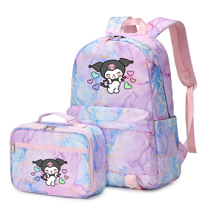 Kuromi My Melody Girls Boys Kids 2 pcs Backpack with Lunch Bag Rucksack Casual School Bags for Student Teenagers Sets