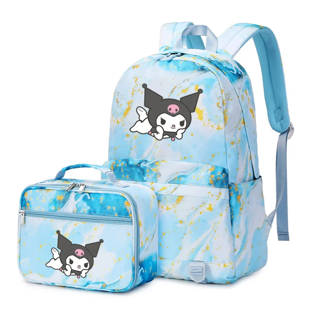 Kuromi My Melody Girls Boys Kids 2 pcs Backpack with Lunch Bag Rucksack Casual School Bags for Student Teenagers Sets