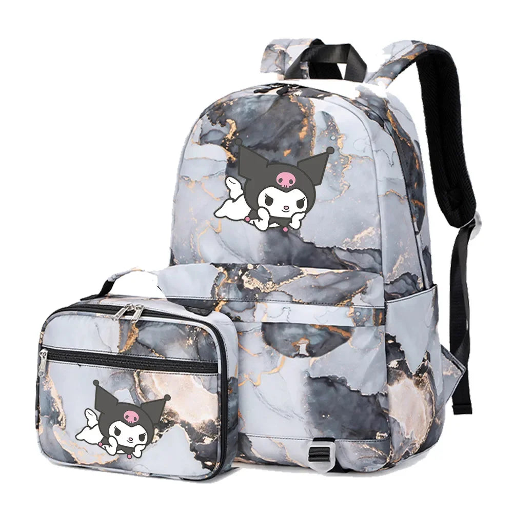 Kuromi My Melody Girls Boys Kids 2 pcs Backpack with Lunch Bag Rucksack Casual School Bags for Student Teenagers Sets