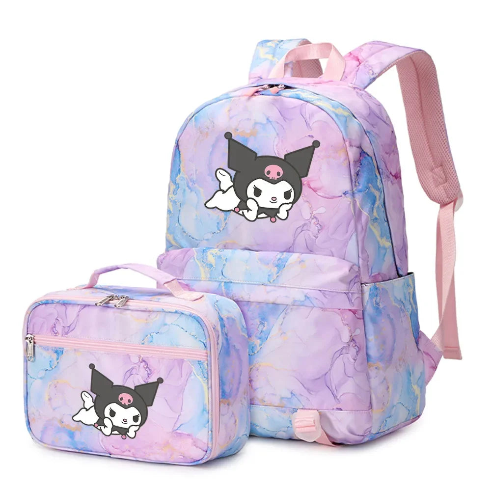 Kuromi My Melody Girls Boys Kids 2 pcs Backpack with Lunch Bag Rucksack Casual School Bags for Student Teenagers Sets
