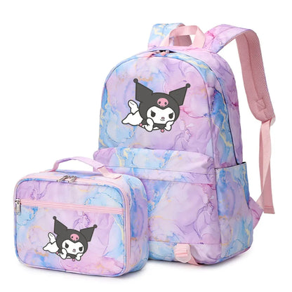 Kuromi My Melody Girls Boys Kids 2 pcs Backpack with Lunch Bag Rucksack Casual School Bags for Student Teenagers Sets