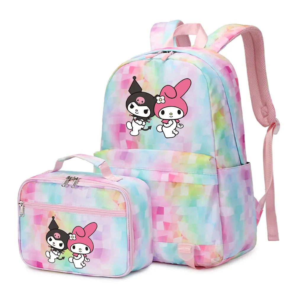 Kuromi My Melody Girls Boys Kids 2 pcs Backpack with Lunch Bag Rucksack Casual School Bags for Student Teenagers Sets