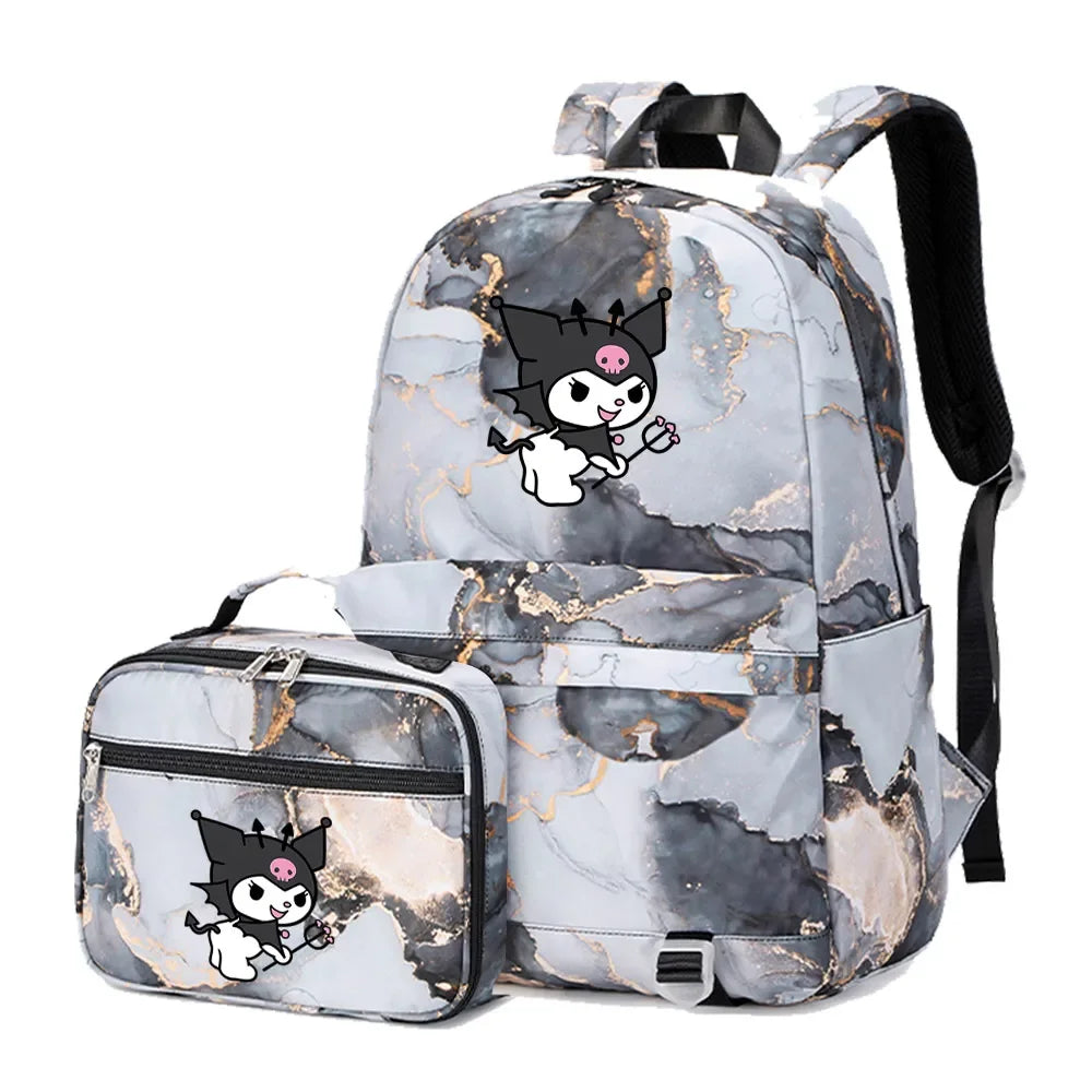 Kuromi My Melody Girls Boys Kids 2 pcs Backpack with Lunch Bag Rucksack Casual School Bags for Student Teenagers Sets