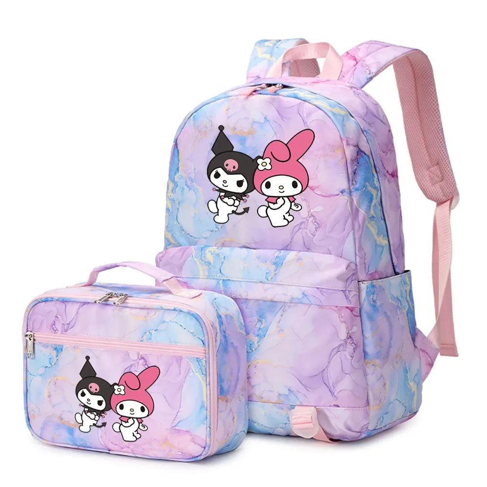 Kuromi My Melody Girls Boys Kids 2 pcs Backpack with Lunch Bag Rucksack Casual School Bags for Student Teenagers Sets