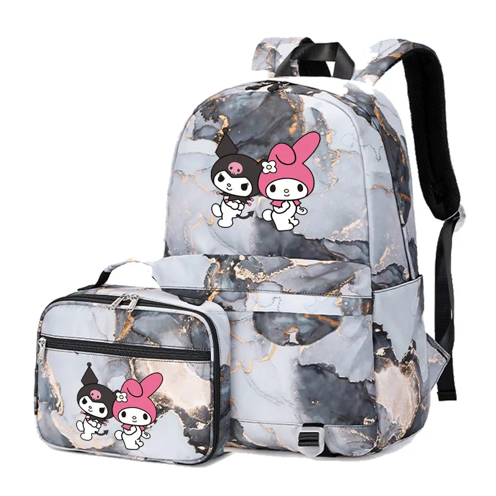 Kuromi My Melody Girls Boys Kids 2 pcs Backpack with Lunch Bag Rucksack Casual School Bags for Student Teenagers Sets