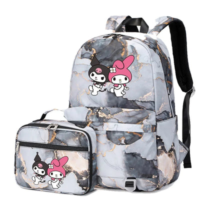 Kuromi My Melody Girls Boys Kids 2 pcs Backpack with Lunch Bag Rucksack Casual School Bags for Student Teenagers Sets
