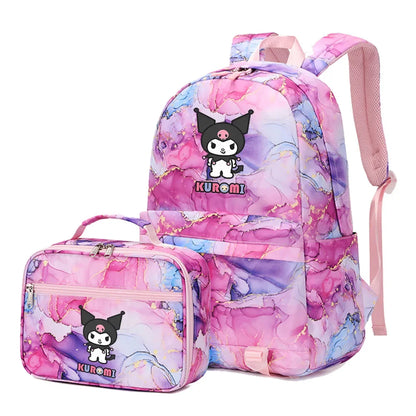 Kuromi My Melody Girls Boys Kids 2 pcs Backpack with Lunch Bag Rucksack Casual School Bags for Student Teenagers Sets