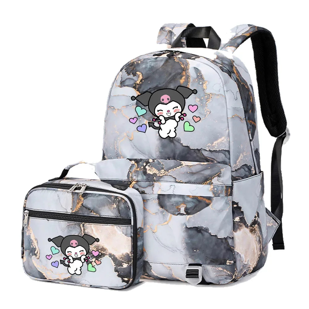 Kuromi My Melody Girls Boys Kids 2 pcs Backpack with Lunch Bag Rucksack Casual School Bags for Student Teenagers Sets