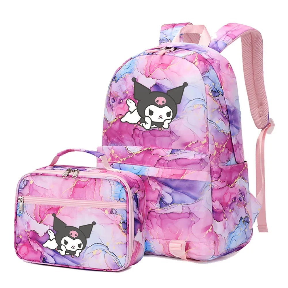Kuromi My Melody Girls Boys Kids 2 pcs Backpack with Lunch Bag Rucksack Casual School Bags for Student Teenagers Sets