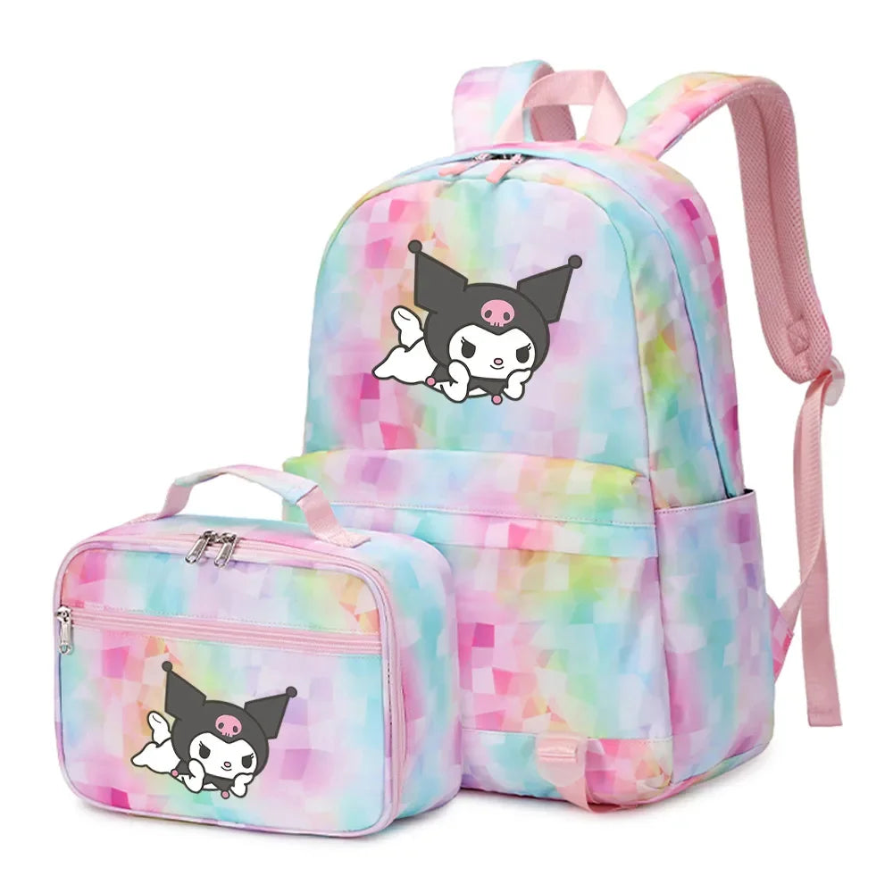 Kuromi My Melody Girls Boys Kids 2 pcs Backpack with Lunch Bag Rucksack Casual School Bags for Student Teenagers Sets