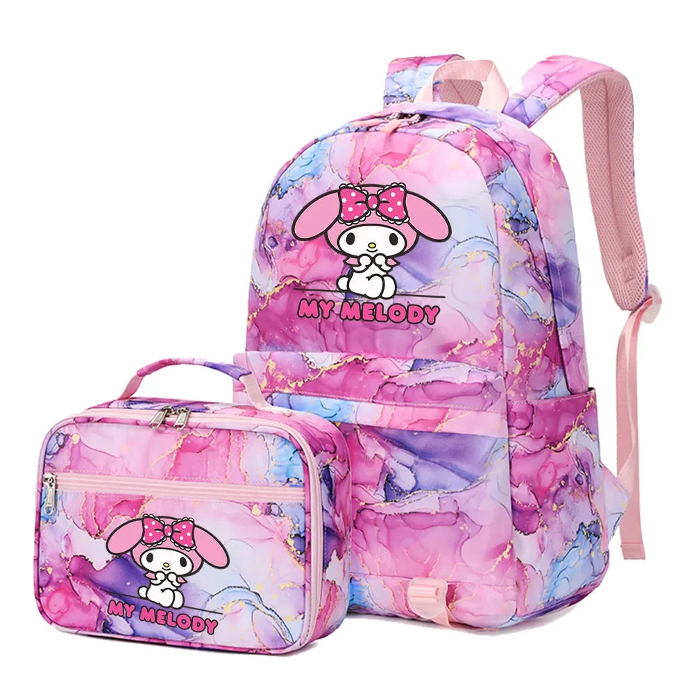 Kuromi My Melody Girls Boys Kids 2 pcs Backpack with Lunch Bag Rucksack Casual School Bags for Student Teenagers Sets