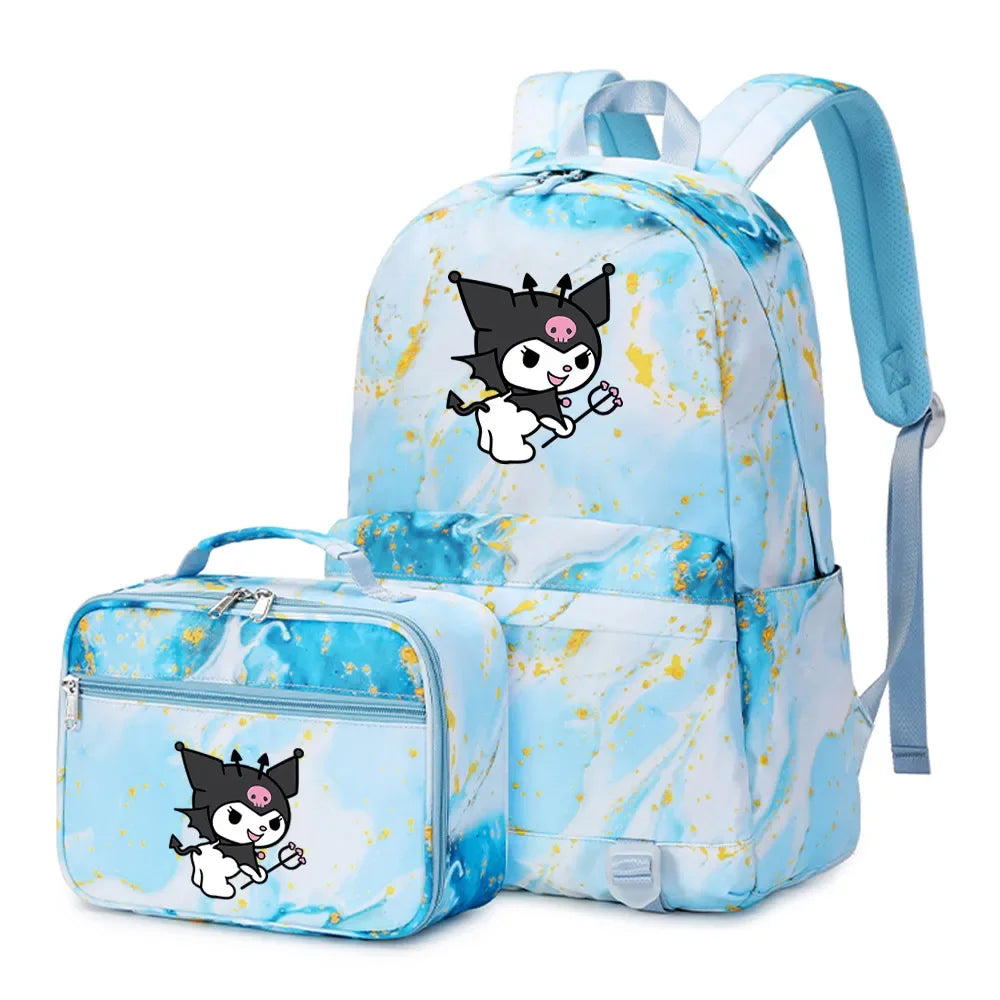 Kuromi My Melody Girls Boys Kids 2 pcs Backpack with Lunch Bag Rucksack Casual School Bags for Student Teenagers Sets