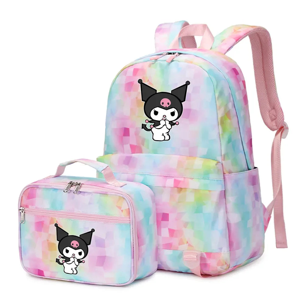 Kuromi My Melody Girls Boys Kids 2 pcs Backpack with Lunch Bag Rucksack Casual School Bags for Student Teenagers Sets