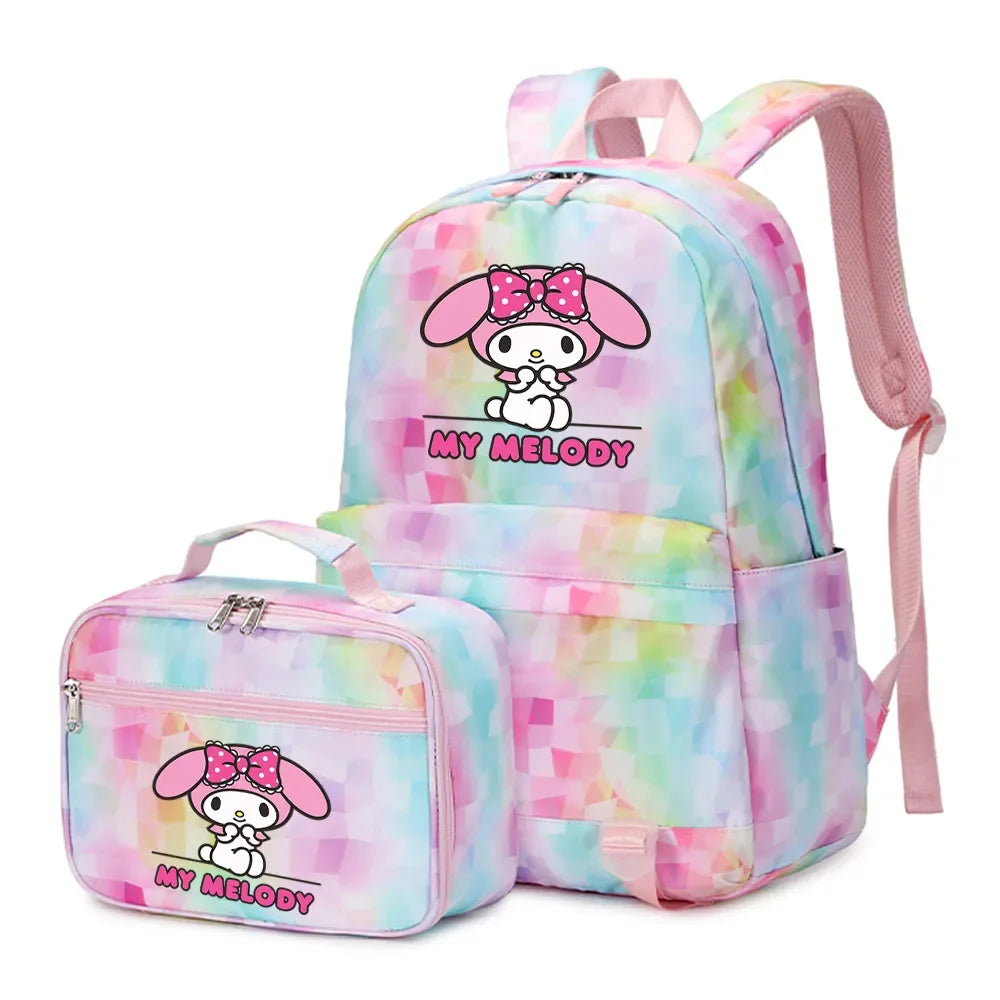 Kuromi My Melody Girls Boys Kids 2 pcs Backpack with Lunch Bag Rucksack Casual School Bags for Student Teenagers Sets
