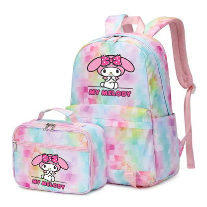 Kuromi My Melody Girls Boys Kids 2 pcs Backpack with Lunch Bag Rucksack Casual School Bags for Student Teenagers Sets