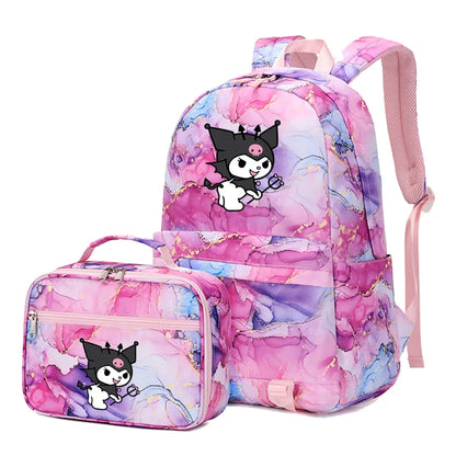Kuromi My Melody Girls Boys Kids 2 pcs Backpack with Lunch Bag Rucksack Casual School Bags for Student Teenagers Sets