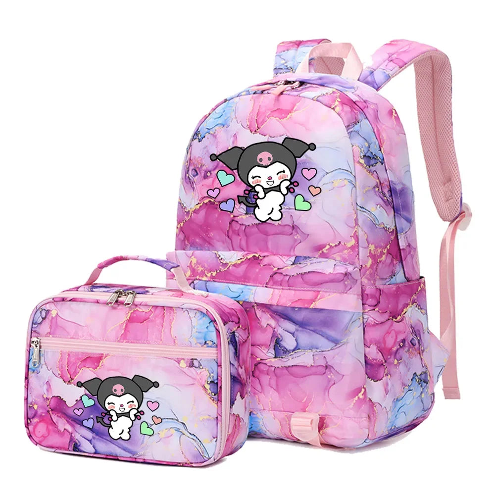 Kuromi My Melody Girls Boys Kids 2 pcs Backpack with Lunch Bag Rucksack Casual School Bags for Student Teenagers Sets