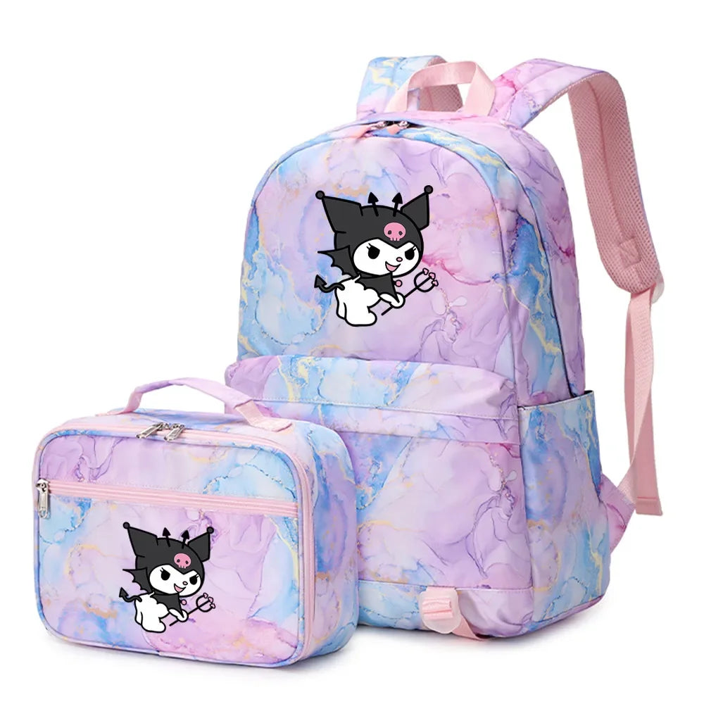 Kuromi My Melody Girls Boys Kids 2 pcs Backpack with Lunch Bag Rucksack Casual School Bags for Student Teenagers Sets