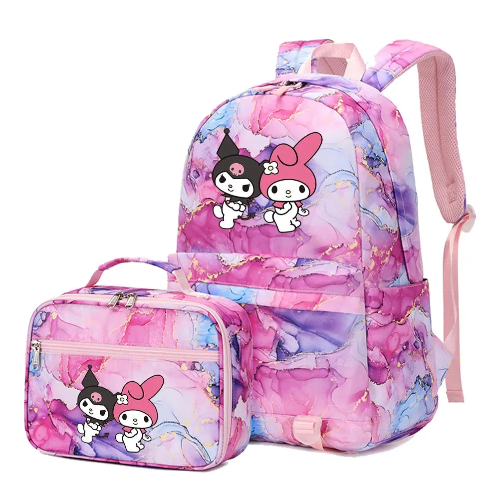 Kuromi My Melody Girls Boys Kids 2 pcs Backpack with Lunch Bag Rucksack Casual School Bags for Student Teenagers Sets