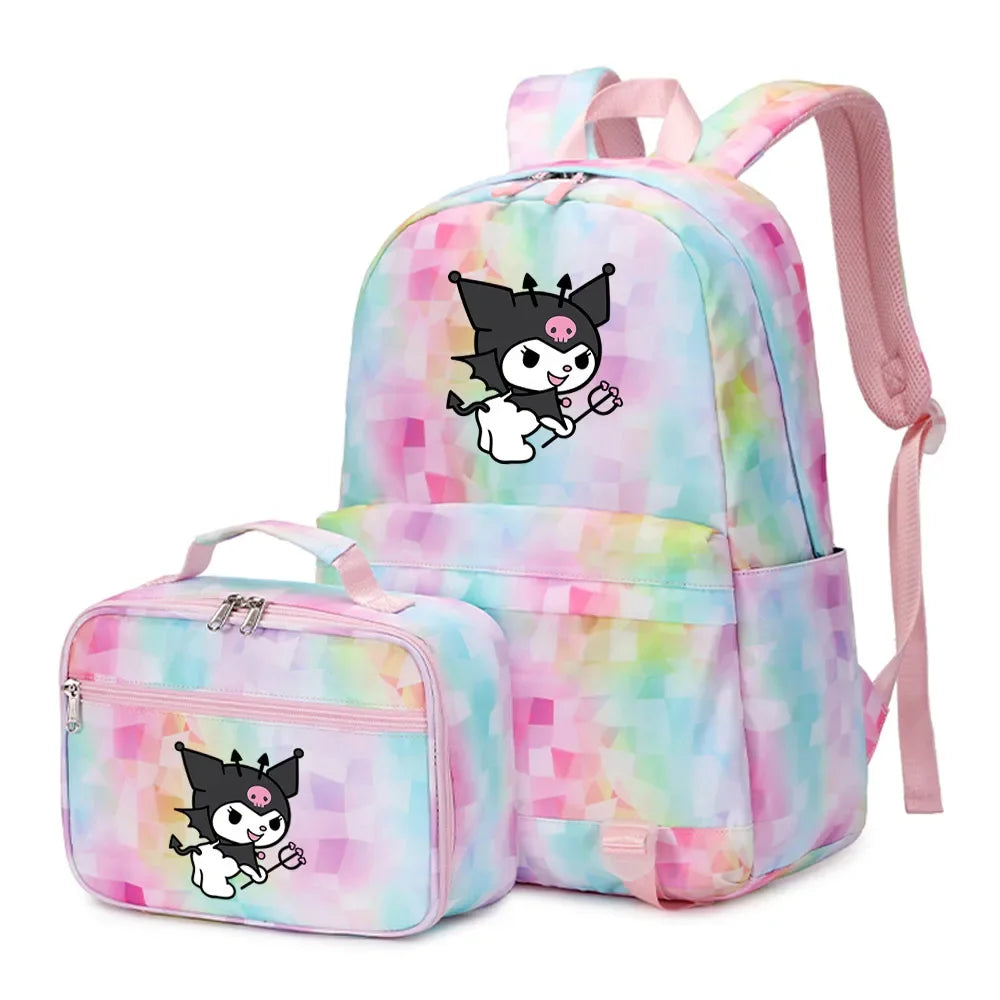 Kuromi My Melody Girls Boys Kids 2 pcs Backpack with Lunch Bag Rucksack Casual School Bags for Student Teenagers Sets