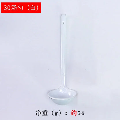 L 30cm | Enamel Classic Long Handle White Red Spoon Long Handle Creative Household Large Solid Color Spoon Soup ladle