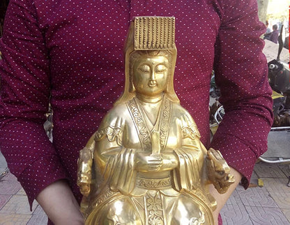 L SIZE--GOLDEN MAZU statue # Asia family HOME efficacious Protection -Sea goddess Mazu Guanyin BRASS statue-bless Safety Health