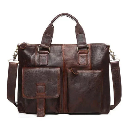 LACHIOUR Business Office Handag Men Real CRAZY HORSE Genuine Leather Messenger Male Ducument Travel Laptop Shoulder Bag