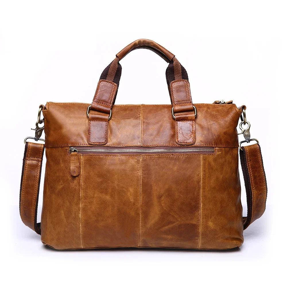 LACHIOUR Business Office Handag Men Real CRAZY HORSE Genuine Leather Messenger Male Ducument Travel Laptop Shoulder Bag