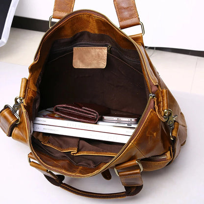 LACHIOUR Business Office Handag Men Real CRAZY HORSE Genuine Leather Messenger Male Ducument Travel Laptop Shoulder Bag