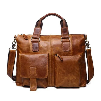 LACHIOUR Business Office Handag Men Real CRAZY HORSE Genuine Leather Messenger Male Ducument Travel Laptop Shoulder Bag