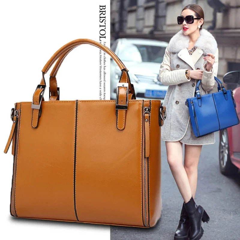 LANZHIXIN Large Oil Wax Bag Famous Brand Desginer Splicing Leather Handbags Tote Shoulder Bags for Women 2018