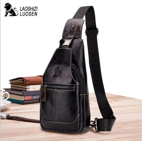 LAOSHIZI 2024 Hot Sale Casual Genuine Leather For Men Messenger s Mens Chest Crossbody Bags Male Shoulder
