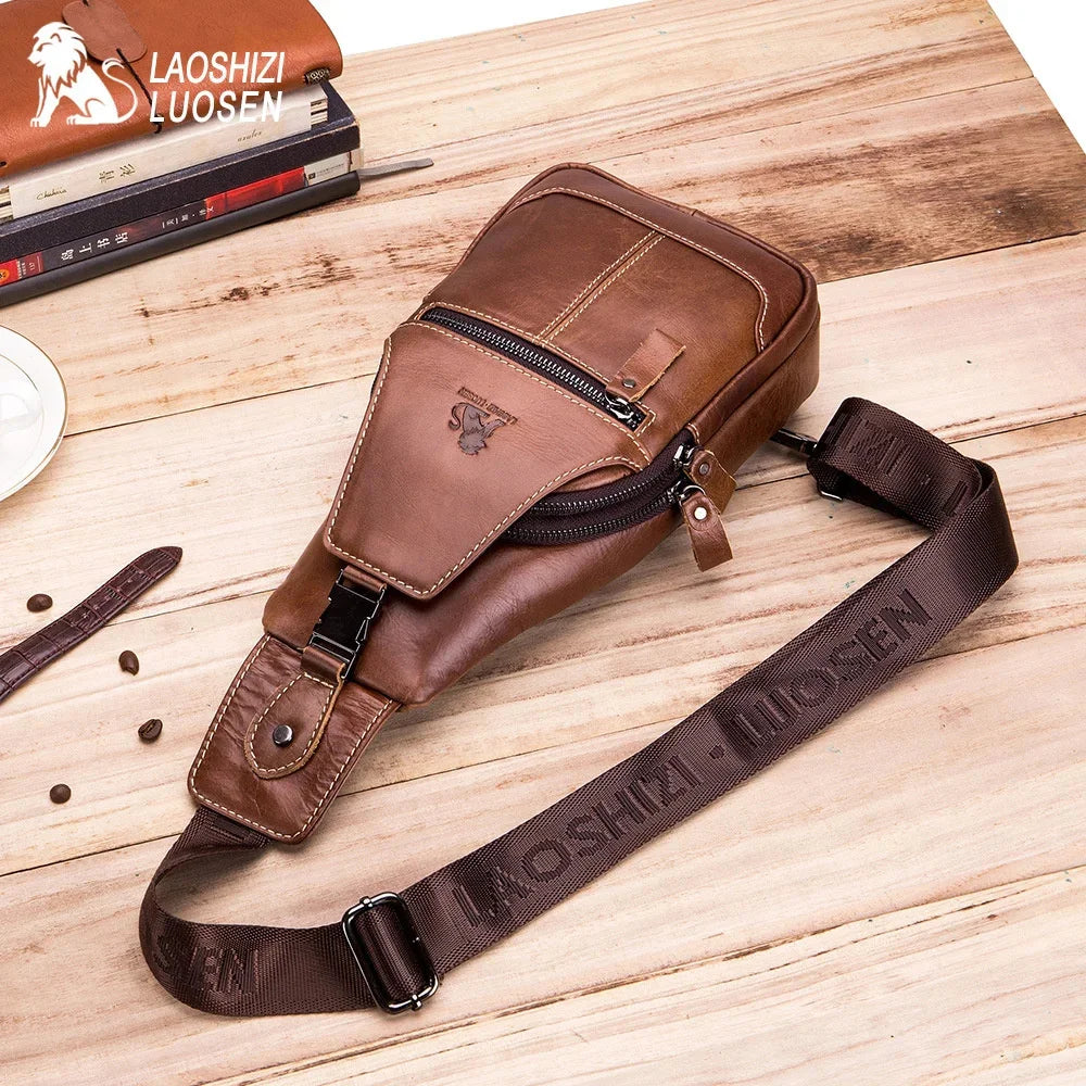 LAOSHIZI 2024 Hot Sale Casual Genuine Leather For Men Messenger s Mens Chest Crossbody Bags Male Shoulder