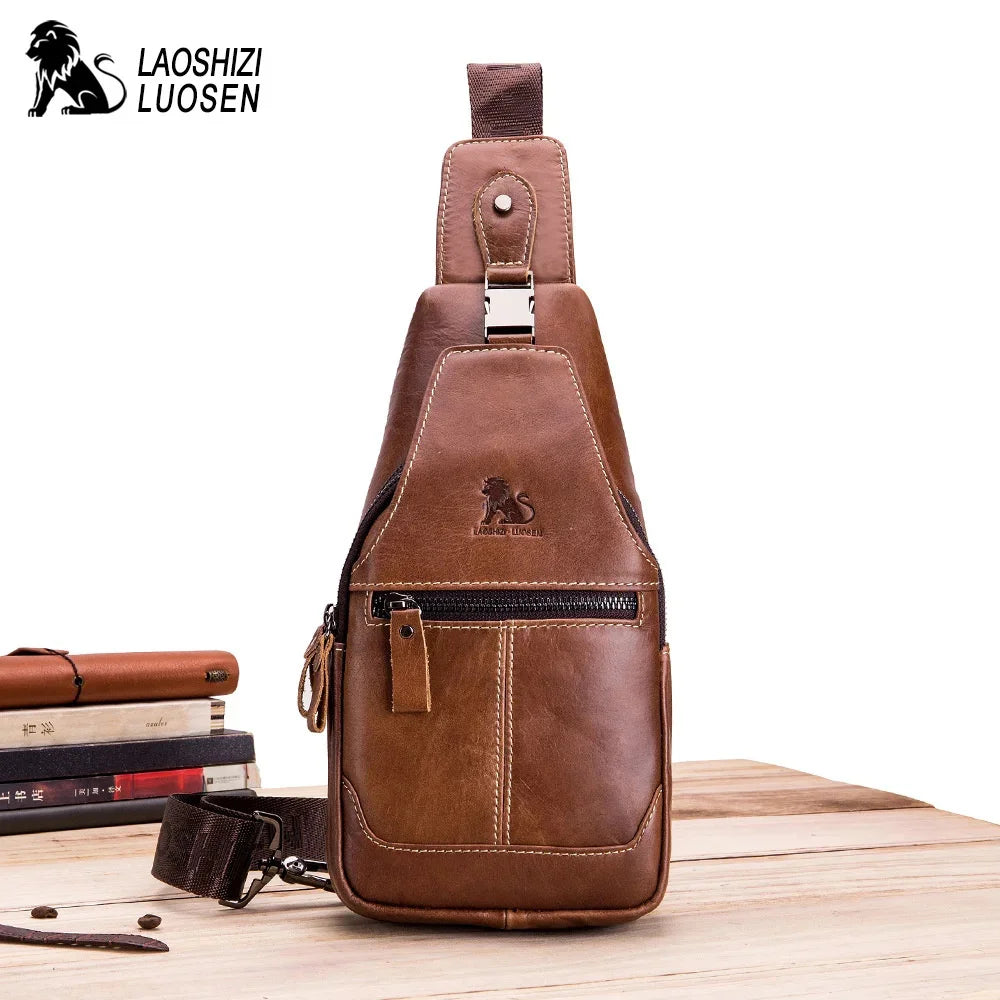 LAOSHIZI 2024 Hot Sale Casual Genuine Leather For Men Messenger s Mens Chest Crossbody Bags Male Shoulder