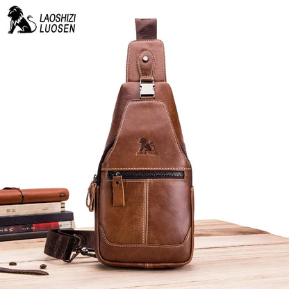 LAOSHIZI 2024 Hot Sale Casual Genuine Leather For Men Messenger s Mens Chest Crossbody Bags Male Shoulder