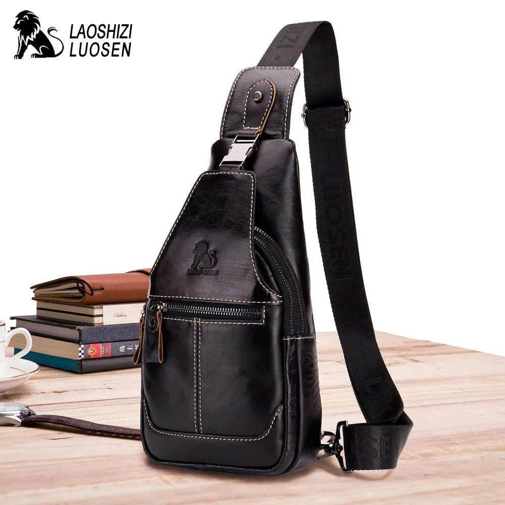 LAOSHIZI 2024 Hot Sale Casual Genuine Leather For Men Messenger s Mens Chest Crossbody Bags Male Shoulder
