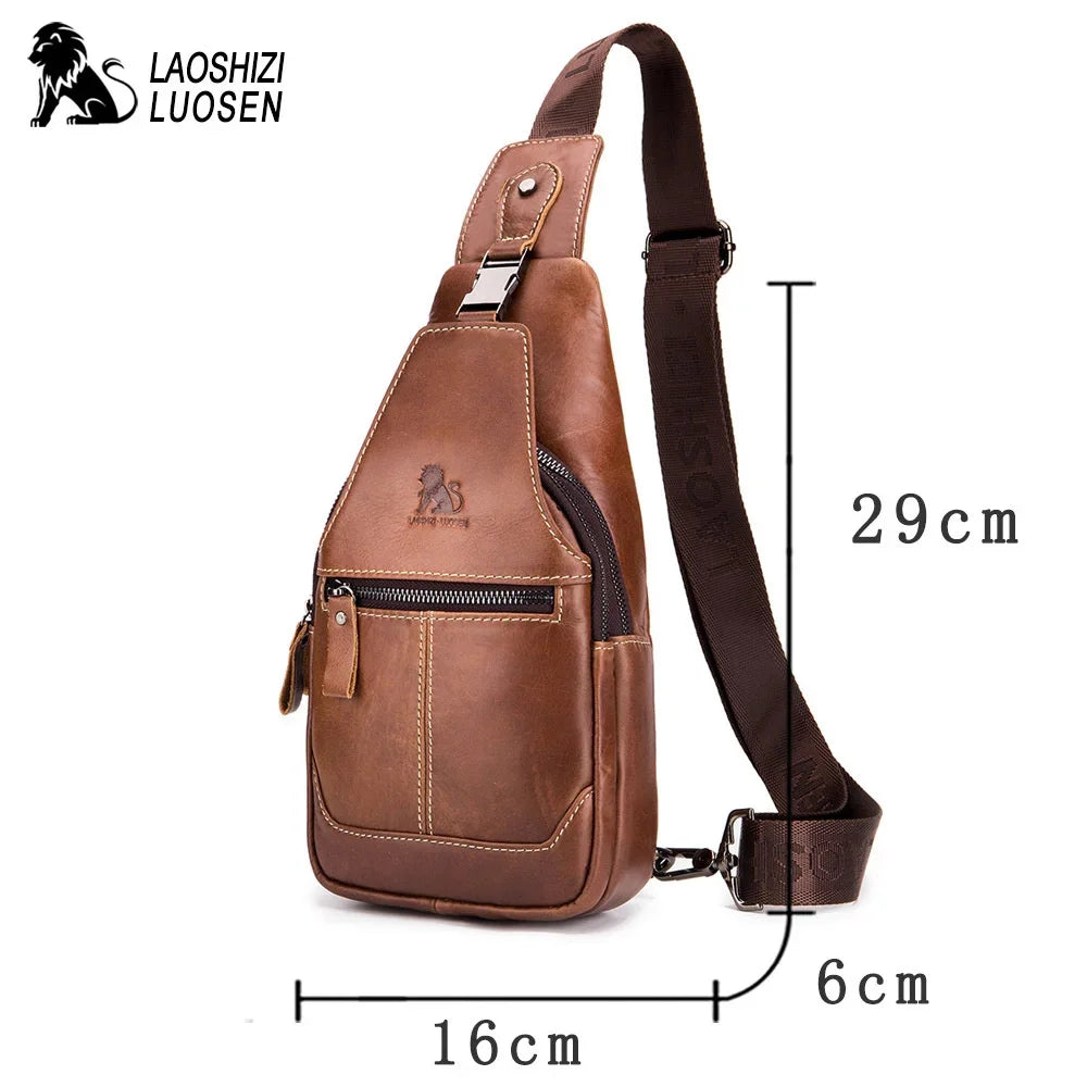 LAOSHIZI 2024 Hot Sale Casual Genuine Leather For Men Messenger s Mens Chest Crossbody Bags Male Shoulder