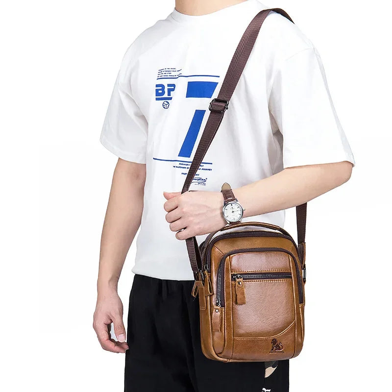 LAOSHIZI Brand 100%Genuine Leather Shoulder Leisure Business Messenger Multi-functional Large-capacity Men's Bag