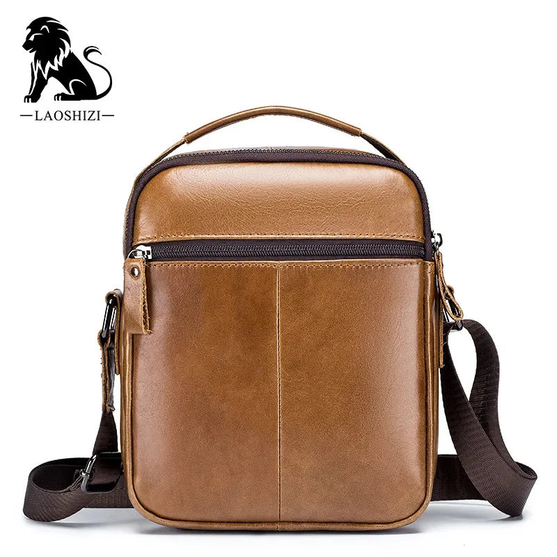 LAOSHIZI Brand 100%Genuine Leather Shoulder Leisure Business Messenger Multi-functional Large-capacity Men's Bag
