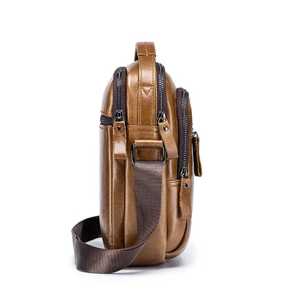 LAOSHIZI Brand 100%Genuine Leather Shoulder Leisure Business Messenger Multi-functional Large-capacity Men's Bag