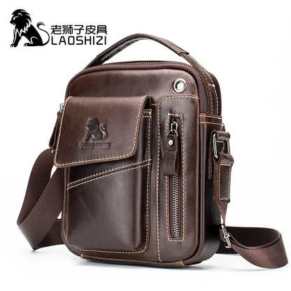 LAOSHIZI Brand Genuine Cow Leather Shoulder Men Messenger s Small Handbag Casual Flap Zipper Design Male CrossBody Bag