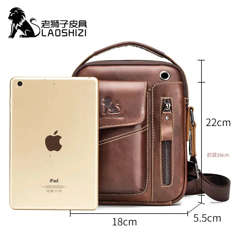LAOSHIZI Brand Genuine Cow Leather Shoulder Men Messenger s Small Handbag Casual Flap Zipper Design Male CrossBody Bag