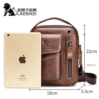 LAOSHIZI Brand Genuine Cow Leather Shoulder Men Messenger s Small Handbag Casual Flap Zipper Design Male CrossBody Bag