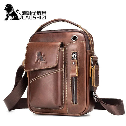 LAOSHIZI Brand Genuine Cow Leather Shoulder Men Messenger s Small Handbag Casual Flap Zipper Design Male CrossBody Bag