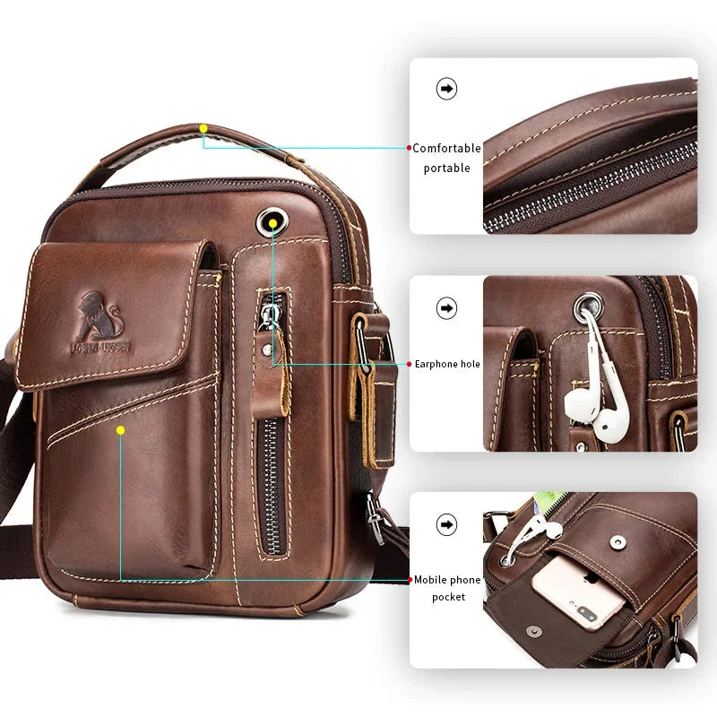 LAOSHIZI Brand Genuine Cow Leather Shoulder Men Messenger s Small Handbag Casual Flap Zipper Design Male CrossBody Bag