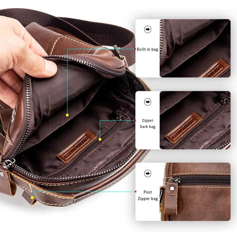 LAOSHIZI Brand Genuine Cow Leather Shoulder Men Messenger s Small Handbag Casual Flap Zipper Design Male CrossBody Bag