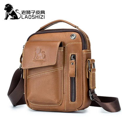 LAOSHIZI Brand Genuine Cow Leather Shoulder Men Messenger s Small Handbag Casual Flap Zipper Design Male CrossBody Bag