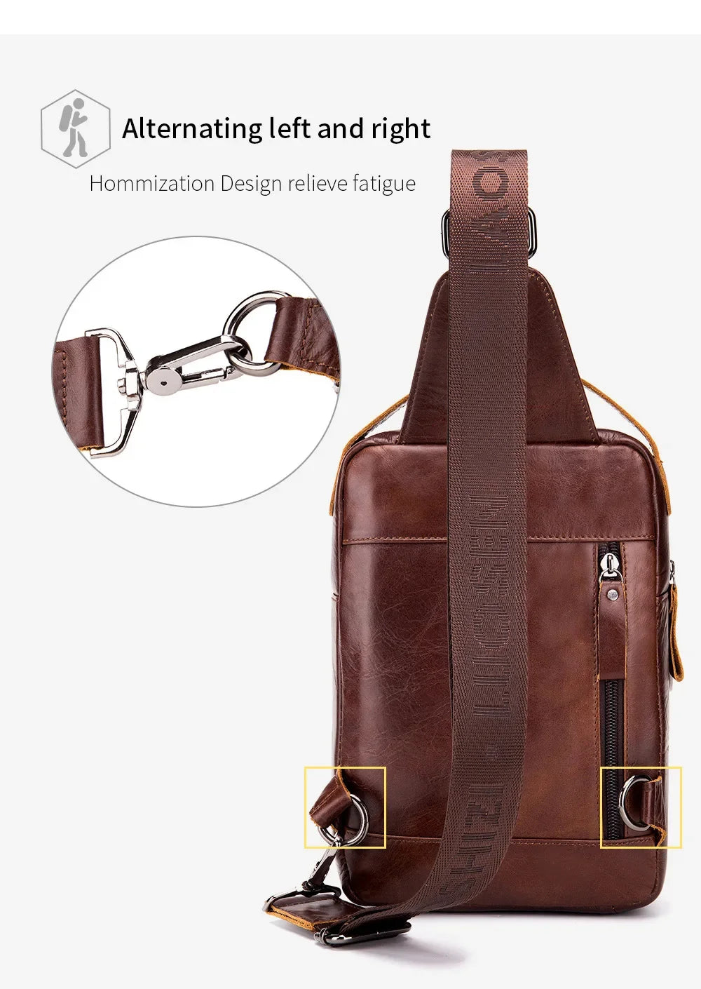 LAOSHIZI Brand Genuine Leather Chest Retro Cowhide Casual Crossbody Fashion Men's Handbag Male Shoulder Bag